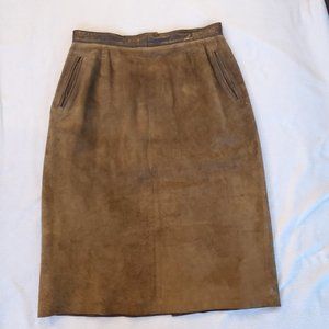 Vintage suede leather olive brown midi skirt boho style Clifford Michael